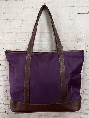 Barrington St. Anne Tote Bag Purple Nylon Canvas British Tan Leather Trim Large
